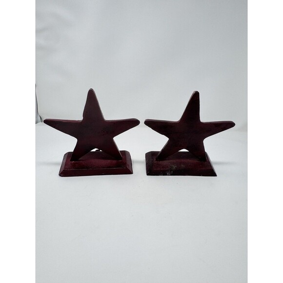 Set of (2) Maroon Red Cast Iron Star Stocking Holder Christmas Rustic Western - Picture 2 of 5